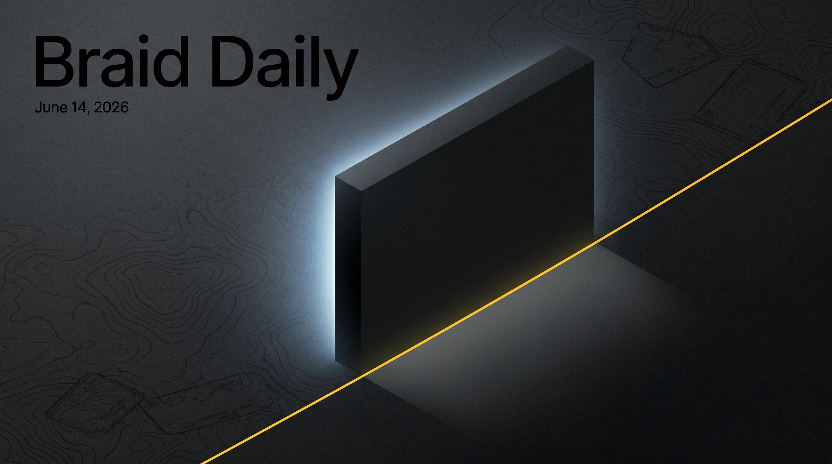 A dark slab of light severed by a single yellow boundary line, evoking an AI model cut off at a border.