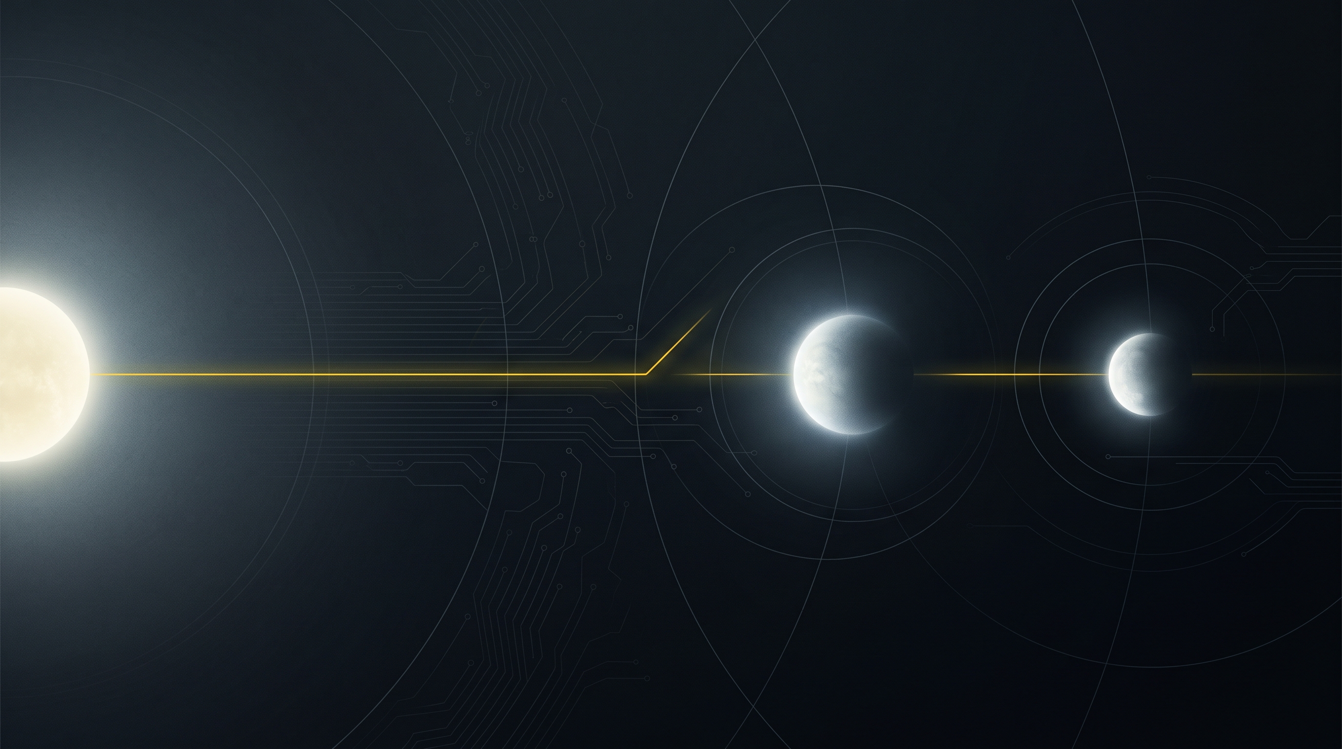Three luminous model forms pass through a signal-yellow clearance line on a dark technical background.